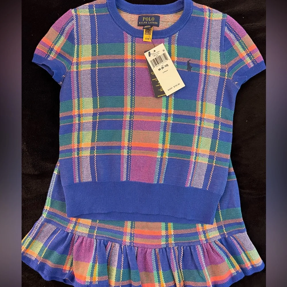 Polo by Ralph Lauren Girls Multicolor Crewneck Plaid Sweater with skirt - Picture 4 of 9